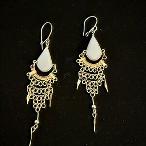 Elegant alpaca, silver and light blue Celestine gemstone Chandelier Earrings